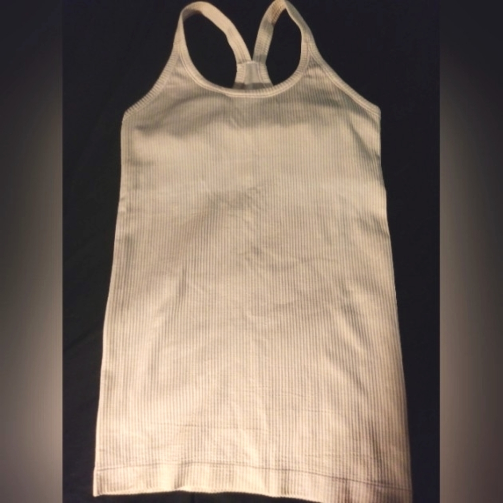 LULULEMON EBB TO STREET PEACHY PINK RIBBED RACER BACK TANK. SIZE XXS/2
